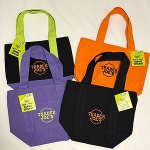 Trader Joe's Canvas Tote Bag Set - Black, Orange, Purple, Green/Black
